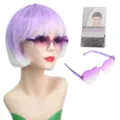 Ensemble perruque carré dégradé coloré et lunettes de soleil cœur avec filet. - Lavande