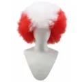 Red and white afro wig for sports fans and parties. Fluffy curly costume hair piece. - Red-White-Red