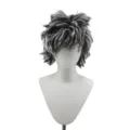 Close-up detail of the black and white spiky synthetic wig showing layered textured styling. - Black and White