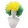Yellow and green afro wig detail shot, fan party curly hair costume accessory piece - Green-Yellow-Green