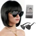 Zwarte bob pruik met hartvormige zonnebril set feestelijke verkleed haar accessoires. - Zwart