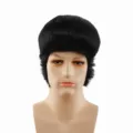 Retro 1980s Elvis rockabilly black curly wig for men, perfect for cosplay and retro parties. - Black