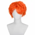 Orange short spiky cosplay wig for men, perfect for anime Halloween costume styling. - Orange