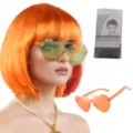 Parrucca bob arancione capelli corti lisci con occhiali sole cuore festa accessori - Arancione