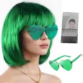 Groene bob pruik met hartvormige zonnebril feest kostuum accessoires verkleedpartij - Groen