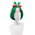 Detail shot of Italian flag colors bob wig with bow headband for European Cup party. - Green White Red