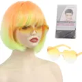 Parrucca bob sfumata colorata capelli corti con occhiali da sole a cuore festa cosplay - Giallo