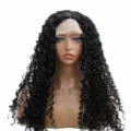 Long black curly synthetic lace front wig for daily wear, natural look fashion hair style. - Black