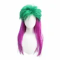 Dual color shiny fluffy tinsel medium long festival party punk wig for cosplay events - Green Purple