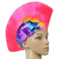Colorful punk mohawk wig for party costume, vibrant multi-color festival hair accessory. - Pink