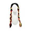 Detailed view of the tricolor braided wig in black, red, and yellow, perfect for fan events. - Black/Red/Yellow