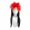 Two-color shiny fluffy rain silk medium long wig party carnival holiday hair accessory - Red & Black