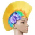 Colorful punk mohawk wig for party costume, bright yellow and rainbow festival hair styling. - Yellow