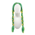 Green yellow braided wig for women cosplay party performance dual pigtails center part hair. - Green and Yellow