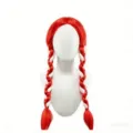 Red white braided wig for party cosplay sports events double pigtail synthetic costume hair - Red White