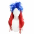 Two-color glitter fluffy wig variant, blue top and red long hair style for party events. - Blue Red