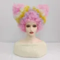 Colorful fluffy curly wig detail, multi-color dyed afro hair for party and events. - Pink