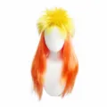 Colorful two-tone metallic tinsel long party wig for cosplay and festival events. - Amber