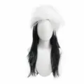 Two-tone shimmering tinsel medium long wig with fluffy white hat for holiday party carnival. - White Black