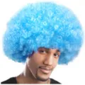 Parrucca afro blu per festa costume, capelli ricci divertenti oggetti di scena per tifosi e clown. - Blu