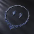 Parure de collier et boucles d'oreilles en strass cristal bleu pour mariage chic. - Plaqué Argent Bleu Foncé
