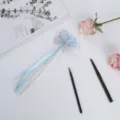 Kids blue bow hair clip with colorful long wig tail ponytail cute hair accessories - Pearl Bow - Blue