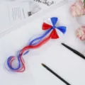 Children bow hair clip with colorful hair extensions, vibrant red white and blue variant. - American Flag Curly