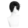 Black short cosplay wig for anime characters, high temperature synthetic hair styling, variant. - Qinyu Wig