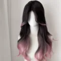 Lunga parrucca riccia rosa ombre con riga in mezzo, stile naturale per uso quotidiano. - Rosa cenere