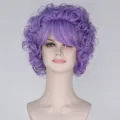 Purple short curly wig fluffy wavy synthetic hair cosplay costume party wig for women - Purple