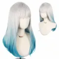 Pruik lang stijl verloop lichtgrijs blauw met pony synthetisch haar voor dagelijks cosplay - Witblauw