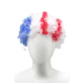 Red white and blue curly afro wig for sports fans match cheering party costume accessory. - Red/White/Blue