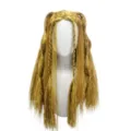 Long golden synthetic wig with tinsel sparkly threads and side braids for festival party wear. - Gold
