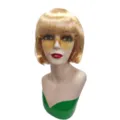 Blonde bob wig short straight hair with bangs and cute heart sunglasses detail view. - Gold