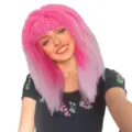 Pink gradient afro kinky curly wig synthetic long hair for costume party and cosplay event - Pink