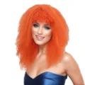 Vibrant orange crimped long curly wig for costume party, stylish afro hair for cosplay events - Orange Red