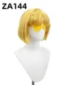 Short bob wig with bangs and yellow heart sunglasses, stylish party synthetic hair for women. - Light gold