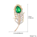 Gold feather brooch with large green gem and sparkling rhinestones elegant jewelry pin for women - Large Pear Green Gem Pave Rhinestone Gold Feather Style (XD822057)