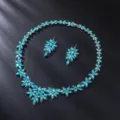 Blue crystal flower necklace and earrings set, elegant bridal jewelry for evening party. - Silver Tone Lake Blue