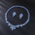 Elegant blue crystal floral necklace and earrings jewelry set for women wedding party. - Silver-Plated Light Blue