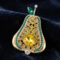 Broche de pera vintage con diamantes de imitación dorados, elegante joya de moda. - Estilo Fruta Pera (XD824176) / Dorado