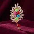 Elegant Crystal Leaf Brooch Gold Plated Colorful Rhinestone Pin Fashion Jewelry Gift - Leaf Multicolor Gem Style (825060)
