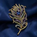 Vintage peacock feather brooch with blue rhinestones crystal elegant women jewelry gift - Gradient Blue Green Peacock Feather Style (822077)