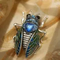Broche cigale insecte strass vintage, élégant corsage métal pour accessoires vêtements femme. - Cigale Cristal Cœur Bleu (XD826095)