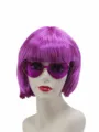 Short straight bob wig with purple red hair and heart sunglasses for party style - Fuschia