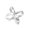 Silver tone 3D cross X ring minimalist geometric statement finger jewelry accessory item - White K/Silver