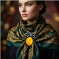 Broche rétro en résine ambre pour femmes, alliage incrusté d'améthyste et de turquoise. - Style Pierre Principale Imitation Ambre Ovale Jaune (XD826048)