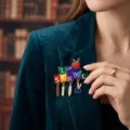Stylish school themed rhinestone apple brooch with hanging stationery charms for women. - School Stationery Letter Apple Style (XD8544)