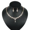 Conjunto de collar y pendientes de zirconia cubica para novia boda dorado elegante - Juego de Necklace Pendientes (TL076-2) / Champán dorado