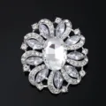 Elegant crystal floral brooch for women, silver-toned alloy rhinestone pin accessory. - Floral Style (XD015-8) / White K Silver